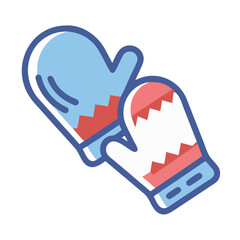 Blue and red mittens with mountain design.