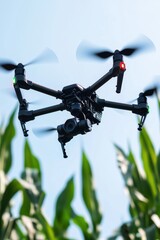 Agricultural drone flying over crops for precision farming