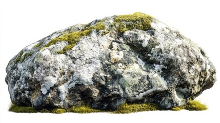 Fototapeta premium stone with green moss isolated on white