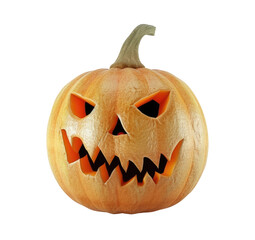 Jack-o'-lantern with a scary face on a transparent background.