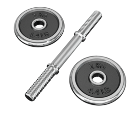 Parts of cast iron chrome Adjustable Dumbbel, rod and weight plates. Png clipart isolated on transparent background