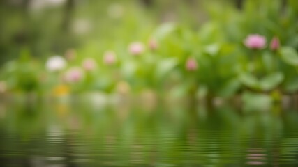 Naklejka premium Blurred serene image of water and plants in nature, serene, blur, landscape