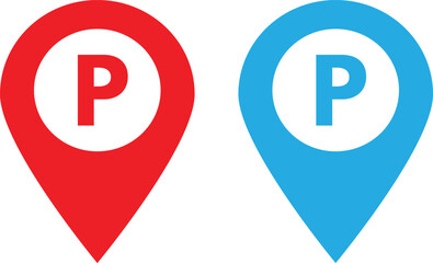 Red and blue Map pointer with parking icon set . Parking pinpoint icon . Vector illustration