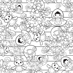 Cute and Minimalistic Fairy Tale Repeat Pattern Design As Coloring Page