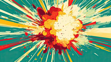 Comic-style explosion in vibrant anime tones against a green background, capturing the energetic and exaggerated style of anime comics.