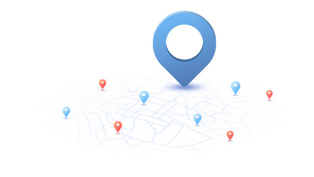 Locator position point. GPS tracking system to navigate around the city landmarks. Detailed city street map with directions to different locations. Vector illustration
