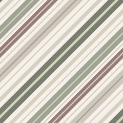 Irregular diagonal stripes neutral vector background. Seamless pattern with thick and thin beige, sage green, burgundy, ecru colours. Geometric repeat for vintage, wrapping , packaging. Symmetrical.