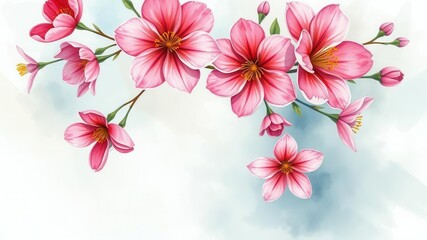 Fototapeta premium Colorful watercolor illustration of various blooming flowers, blossoms, background, floral