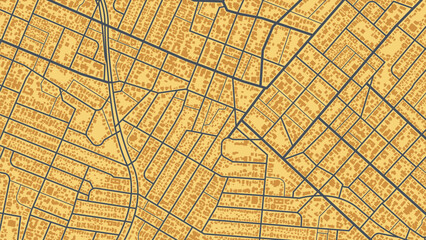 Abstract navigation plan of the urban area depicted as a simple scheme with buildings. Concept of planning and mapping a travel route using a general city map. Flat vector illustration