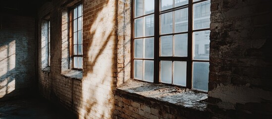 Abandoned industrial interior showcasing decaying walls and large windows perfect for urban exploration photography
