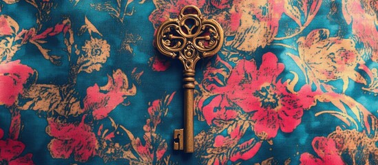 Antique key resting on a vibrant backdrop evoking nostalgia and curiosity