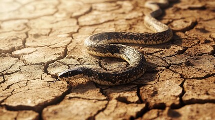Slithering Snake Navigates Cracked Arid Landscape with Adaptability and Resilience