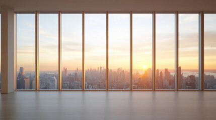Modern Urban Penthouse with City Skyline View at Sunset