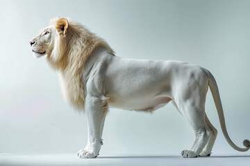 A white lion standing in front of a white background