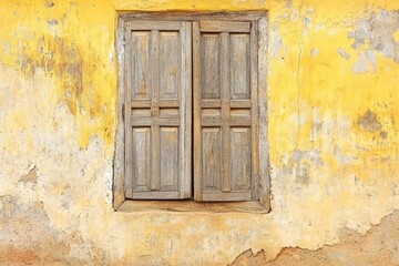 Rustic Yellow Wall with Wooden Shutters