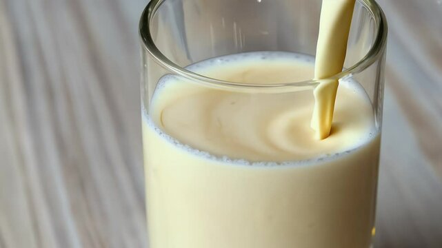 smooth creamy texture slow motion 4K video footage emphasizes beauty vegan non dairy drinks althy alternatives alternative pouring bootle glasses top table view into from product clip horizontal
