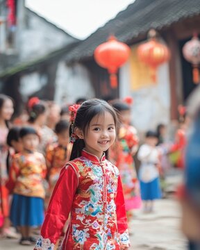 Children participating in traditional bai nian wearing festive attire celebrate chinese new year with joy, showcasing vibrant customs and the essence of family unity during this cherished occasion.