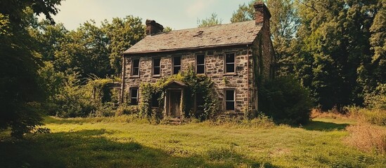 Abandoned old stone house overgrown by nature a glimpse into forgotten history