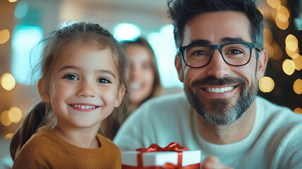 Joyful family celebrates new year by creating lasting memories with gifts and laughter