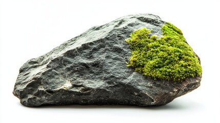 stone with green moss isolated on white