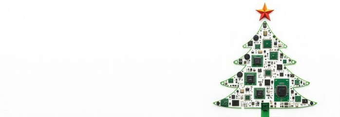 Computer details in the form of a Christmas tree with a star on top of the tree