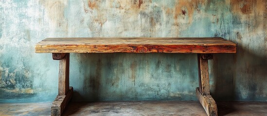 Antique wooden table against a weathered wall enhancing rustic decor ambiance