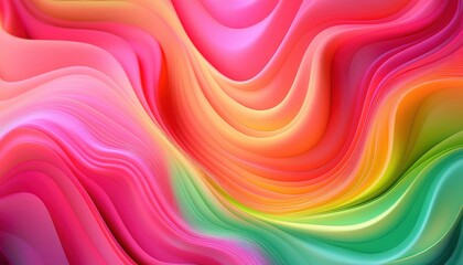 Vibrant Fluid Gradient Waves: Abstract 3D Render of Flowing Multicolor Layers in Pink, Orange, and Green Hues for Artistic Backgrounds, Modern Design Concepts, or Dynamic Wallpapers
