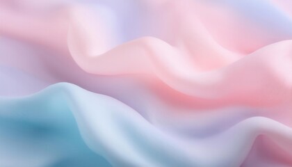 Fototapeta premium Soft Ethereal Pastel Fabric Waves in Blush, Lavender, and Sky Blue. Abstract Airy Texture Background for Tranquil, Dreamy Concepts in Design, Wellness, and Aesthetic Art