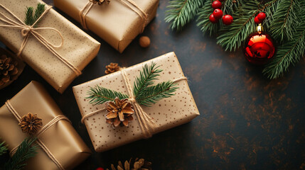 Christmas Gifts Wrapped in Brown Paper