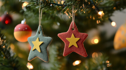 Felt Star Ornaments on a Christmas Tree
