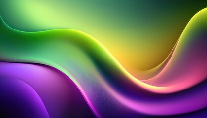 Obraz premium Dynamic Fluid Abstract Art with Vibrant Gradient Waves. Fusion of Bold Green, Yellow, and Purple Hues, Perfect for Creative Design Concepts Tech Presentations, Digital Art, and Futuristic Background