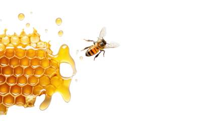 Honeycomb and Bee on Transparent Background