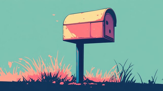 Flat color retro cartoon depiction of a mailbox
