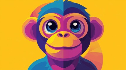 Flat cartoon monkey in a vibrant color style