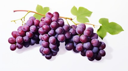 Ripe beautiful blue or pink grapes on a white background.