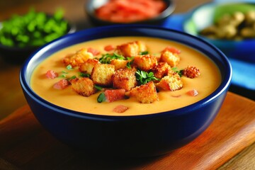 Fototapeta premium Creamy Soup with Croutons Delight