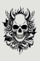 Obraz premium Dark and Mystical Skull Tattoo Artwork. Dark and Mysterious Skull Illustration Images 