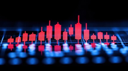 Fototapeta premium Red Candlestick Chart On Blue Digital Background.