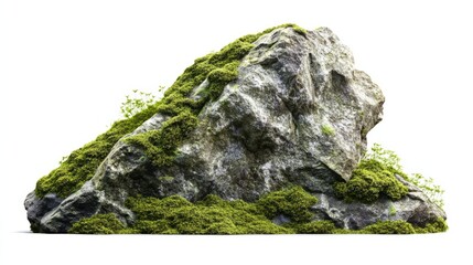 green mossy stone isolated on white
