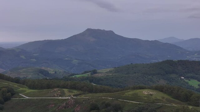 Larrun mountain surronded by basque mountains at the Basque Country.