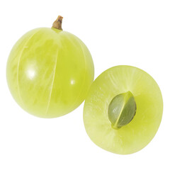 Obraz premium Fresh Amla (Indian gooseberry) fruits with cut in half and leaves isolated on white background. 