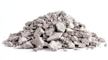 Multiple piles of crushed stone against clean wite background