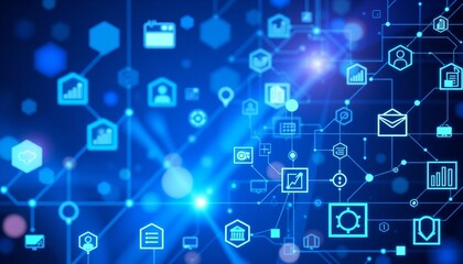 Obraz premium Digital Network Icons on a Blue Background Generative, AI