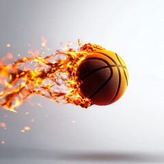 Fototapeta premium A dynamic basketball engulfed in flames, symbolizing energy and passion for the game, isolated against a white background. on a white background