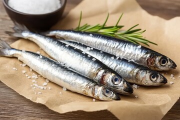 Fresh Sardines on Butcher Paper with Herbs and Salt