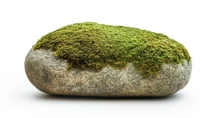 stone with green moss isolated on white
