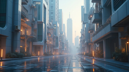 Fototapeta premium Misty Urban Street at Dawn