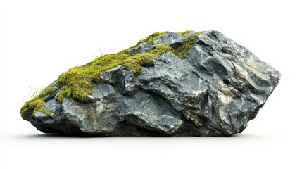 stone with green moss isolated on white