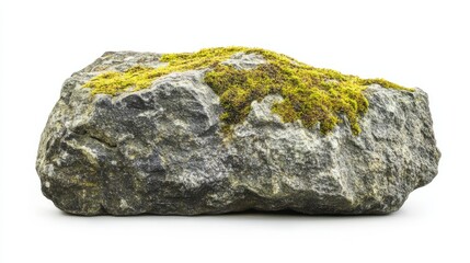 Fototapeta premium stone with green moss isolated on white