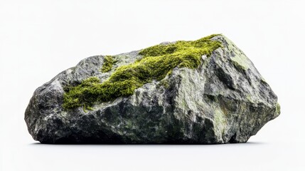 Fototapeta premium stone with green moss isolated on white